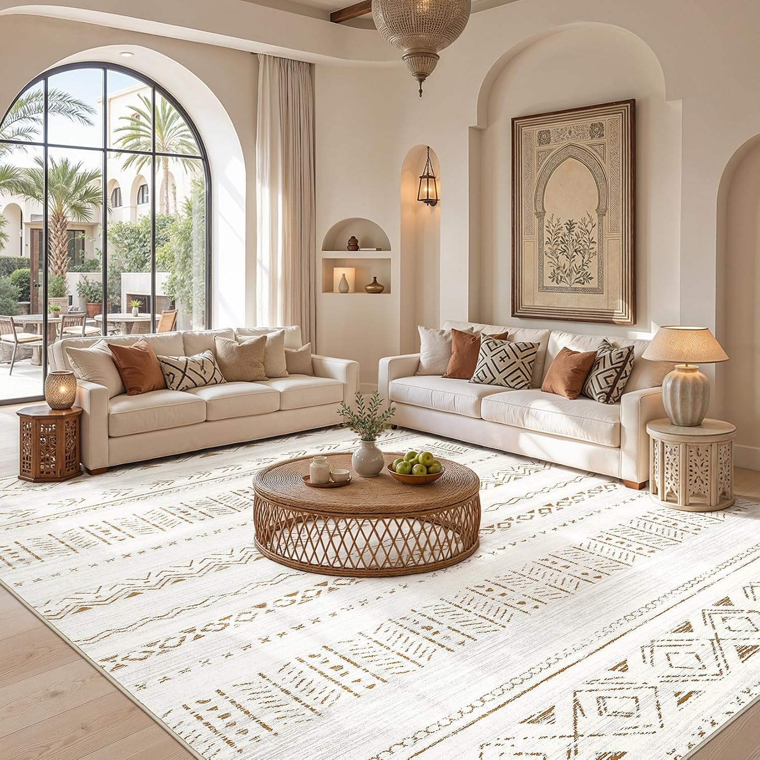 cotiled Boho 5x7 Area Rugs for Living Room: Soft Moroccan Washable Rug | Solve Modern Neutral Trendy Home Decor - Stain Resistan Carpet for Bedroom Farmhouse Dining Room Brown Cream - Image 5