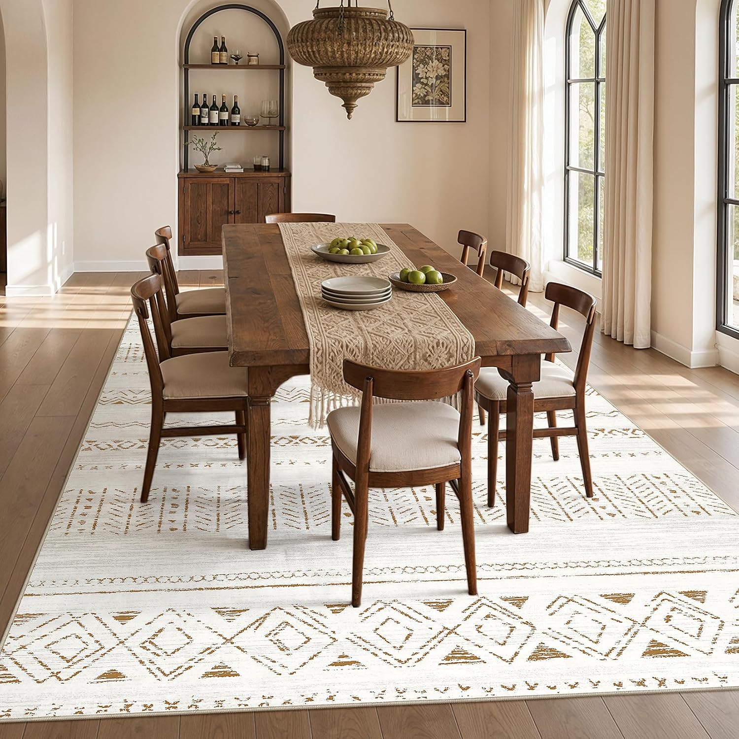 cotiled Boho 5x7 Area Rugs for Living Room: Soft Moroccan Washable Rug | Solve Modern Neutral Trendy Home Decor - Stain Resistan Carpet for Bedroom Farmhouse Dining Room Brown Cream - Image 7