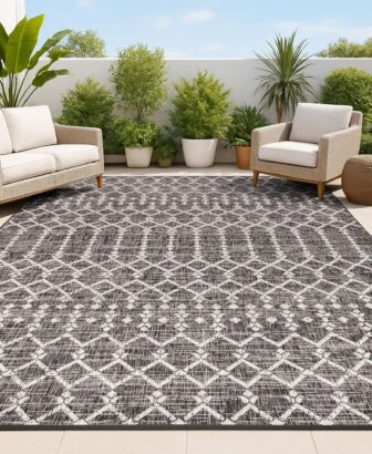 JONATHAN Y Moroccan Geometric Indoor Outdoor Area Rug 8X10 Black/Gray, Ourika Textured Weave for Backyard, Patio, Porch, Easy-Cleaning, High Traffic, Pet-Friendly, Non-Shedding (SMB108F-8)