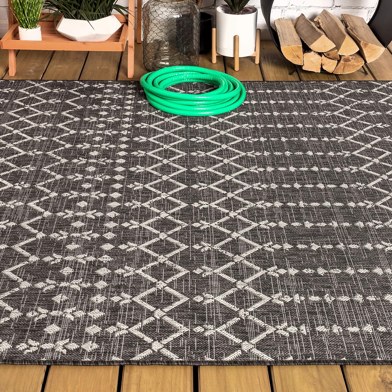 JONATHAN Y Moroccan Geometric Indoor Outdoor Area Rug 8X10 Black/Gray, Ourika Textured Weave for Backyard, Patio, Porch, Easy-Cleaning, High Traffic, Pet-Friendly, Non-Shedding (SMB108F-8) - Image 11