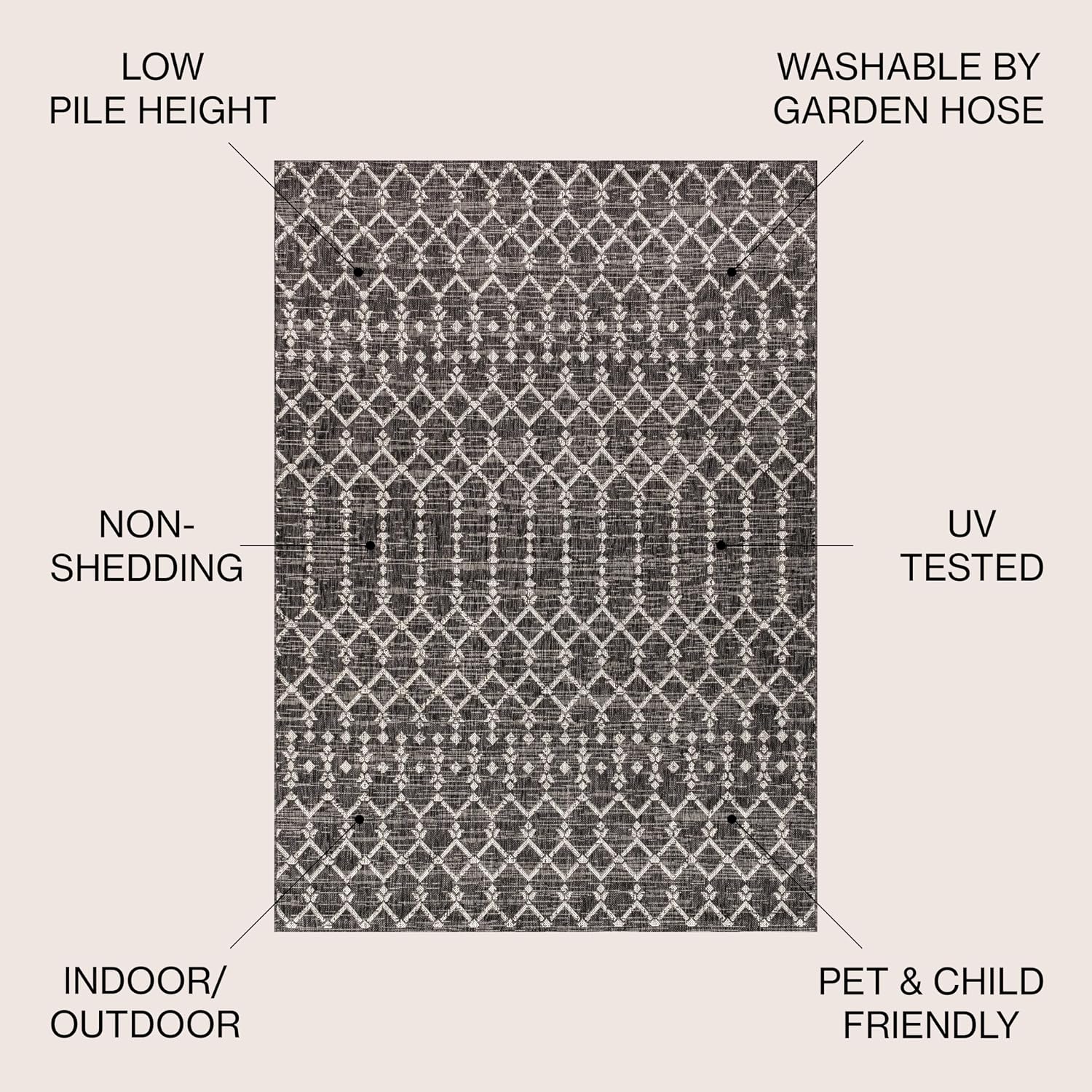 JONATHAN Y Moroccan Geometric Indoor Outdoor Area Rug 8X10 Black/Gray, Ourika Textured Weave for Backyard, Patio, Porch, Easy-Cleaning, High Traffic, Pet-Friendly, Non-Shedding (SMB108F-8) - Image 3
