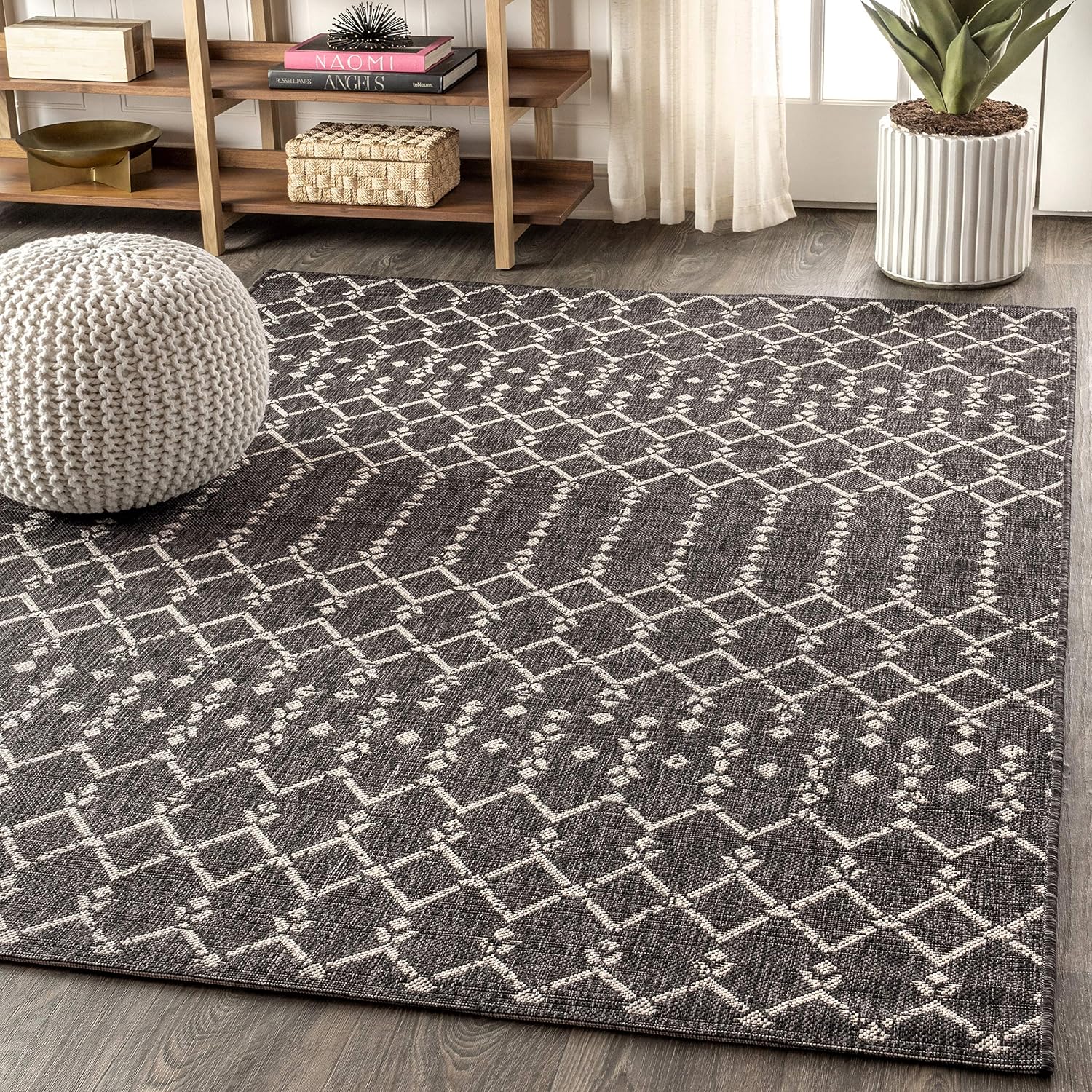 JONATHAN Y Moroccan Geometric Indoor Outdoor Area Rug 8X10 Black/Gray, Ourika Textured Weave for Backyard, Patio, Porch, Easy-Cleaning, High Traffic, Pet-Friendly, Non-Shedding (SMB108F-8) - Image 4