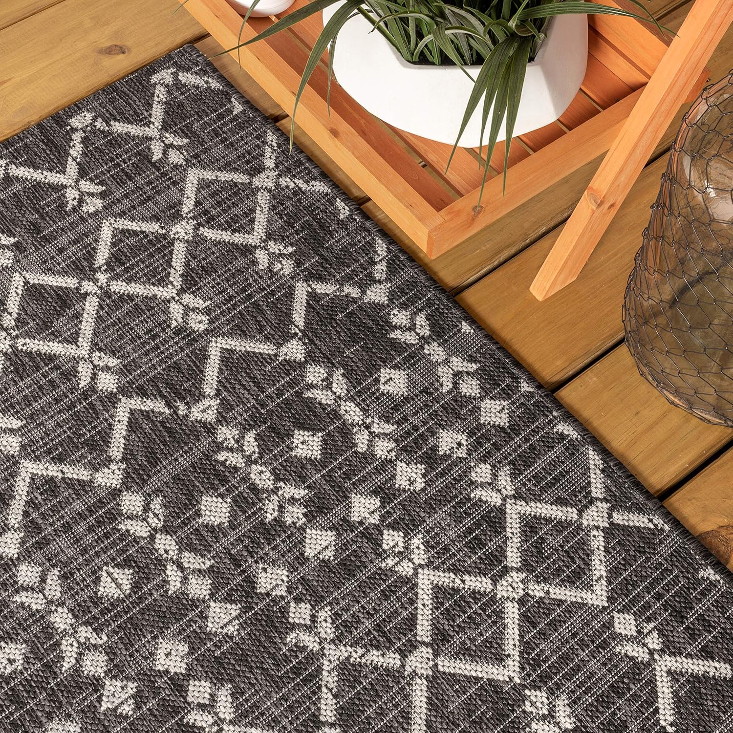 JONATHAN Y Moroccan Geometric Indoor Outdoor Area Rug 8X10 Black/Gray, Ourika Textured Weave for Backyard, Patio, Porch, Easy-Cleaning, High Traffic, Pet-Friendly, Non-Shedding (SMB108F-8) - Image 8