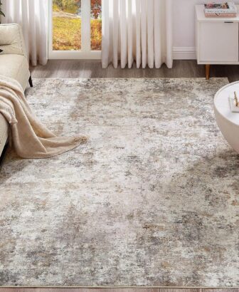 UERMEI 8x10 Area Rug Living Room Rugs - Washable Neutral Modern Abstract Soft Thin Large Rug Indoor Floor No Slip Rug Carpet for Bedroom Under Dining Table Home Office Decor - Brown Grey