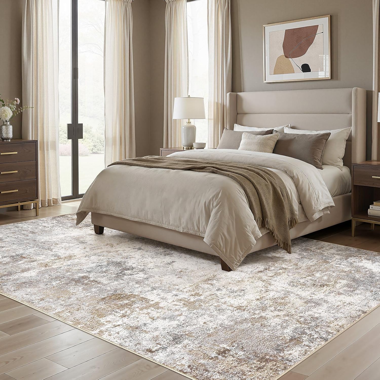 UERMEI 8x10 Area Rug Living Room Rugs - Washable Neutral Modern Abstract Soft Thin Large Rug Indoor Floor No Slip Rug Carpet for Bedroom Under Dining Table Home Office Decor - Brown Grey - Image 3