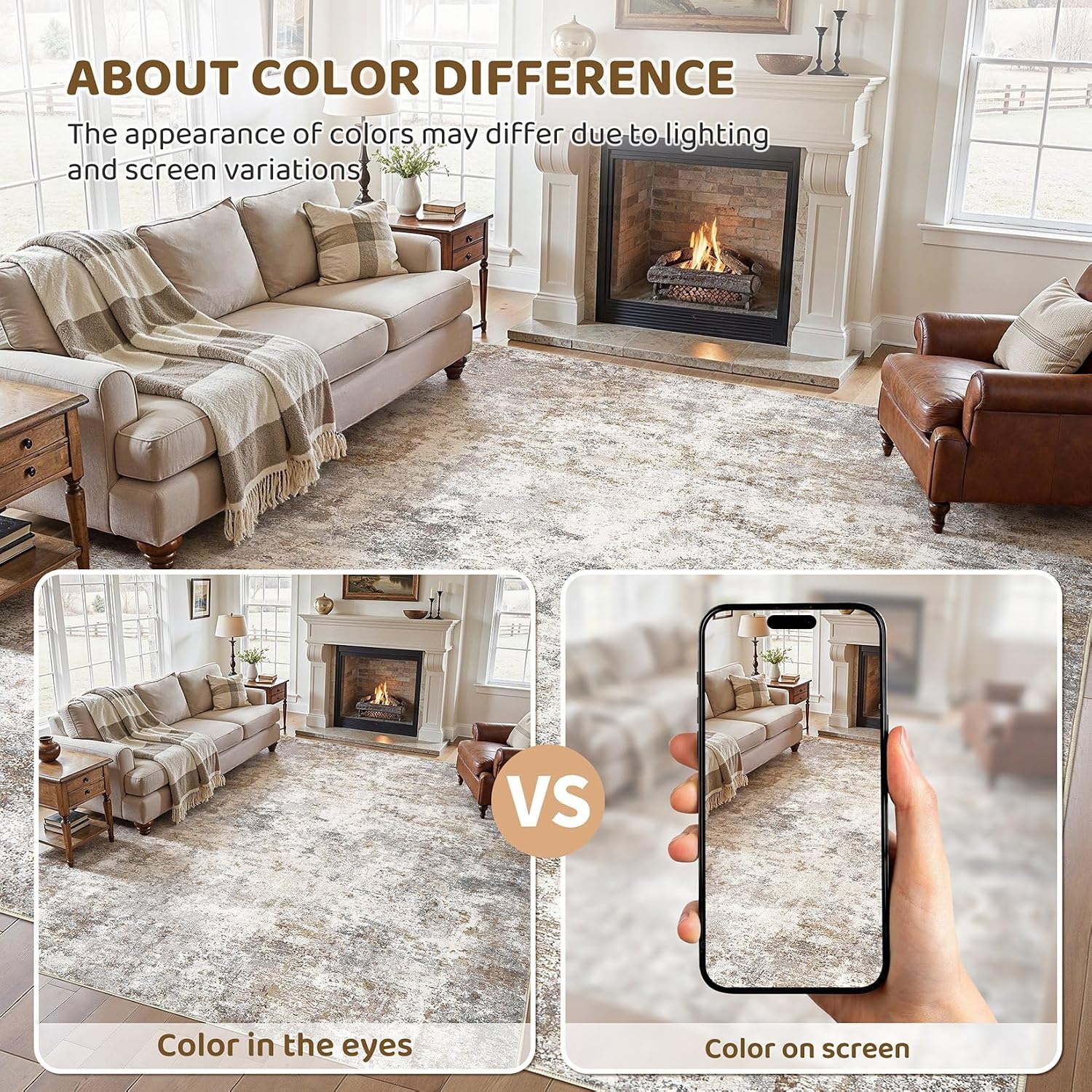 UERMEI 8x10 Area Rug Living Room Rugs - Washable Neutral Modern Abstract Soft Thin Large Rug Indoor Floor No Slip Rug Carpet for Bedroom Under Dining Table Home Office Decor - Brown Grey - Image 5