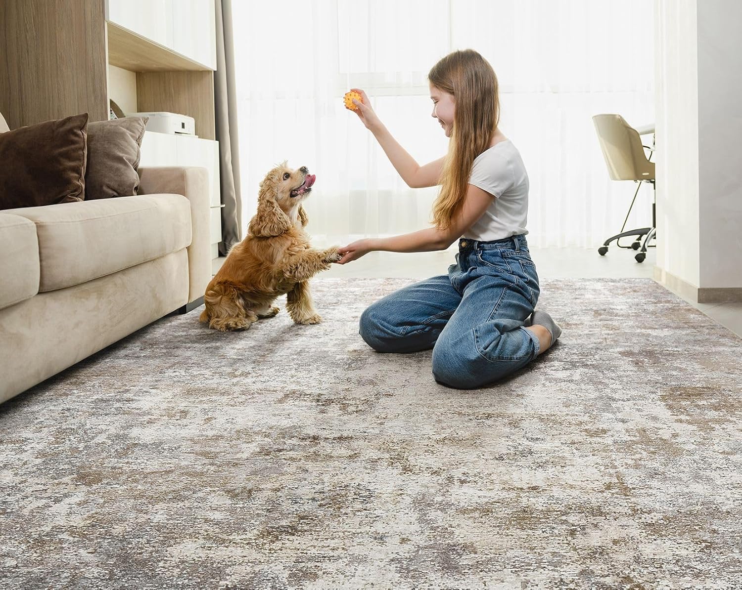 UERMEI 8x10 Area Rug Living Room Rugs - Washable Neutral Modern Abstract Soft Thin Large Rug Indoor Floor No Slip Rug Carpet for Bedroom Under Dining Table Home Office Decor - Brown Grey - Image 8