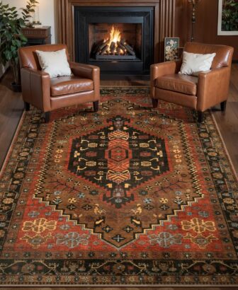 Ciicool Washable 3x5 Area Rug,Boho Non-Slip Indoor Mat for Entryway Kitchen | Oriental Low-Pile Soft Vintage Boho Indoor Entry Carpet for Bedroom Bedside Living Room Laundry Dining Room