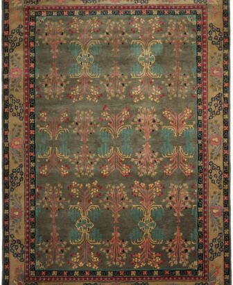 9x12 Hand Tufted Hand Made 100% Wool Donegal Branches Arts & Crafts Oriental Area Rug Gray with Green Undertone,Moss Color