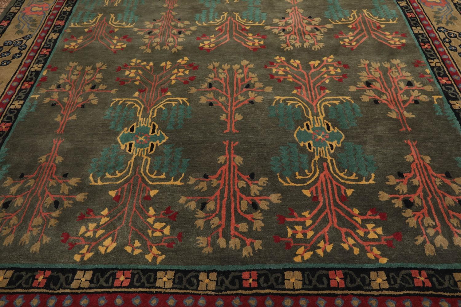 9x12 Hand Tufted Hand Made 100% Wool Donegal Branches Arts & Crafts Oriental Area Rug Gray with Green Undertone,Moss Color - Image 5