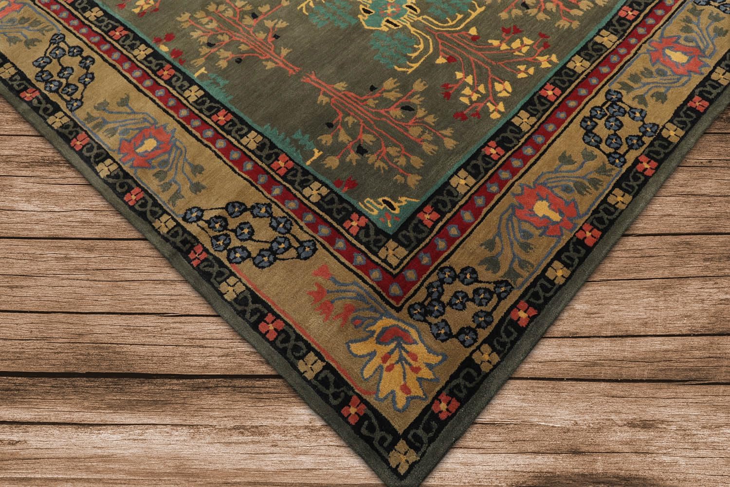 9x12 Hand Tufted Hand Made 100% Wool Donegal Branches Arts & Crafts Oriental Area Rug Gray with Green Undertone,Moss Color - Image 6