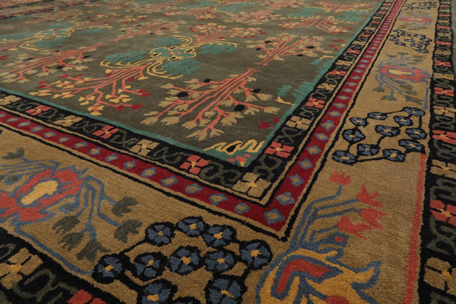 9x12 Hand Tufted Hand Made 100% Wool Donegal Branches Arts & Crafts Oriental Area Rug Gray with Green Undertone,Moss Color - Image 7