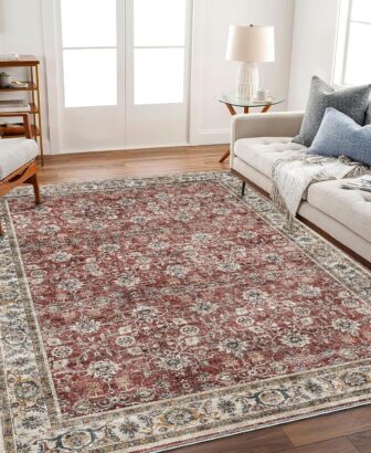 CHAMPLANT Area Rug 6'x9' Washable Vintage Traditional Floor Cover Thin Retro Kitchen Indoor Distressed Non Slip Carpet for Living Room Bedroom Dining Room