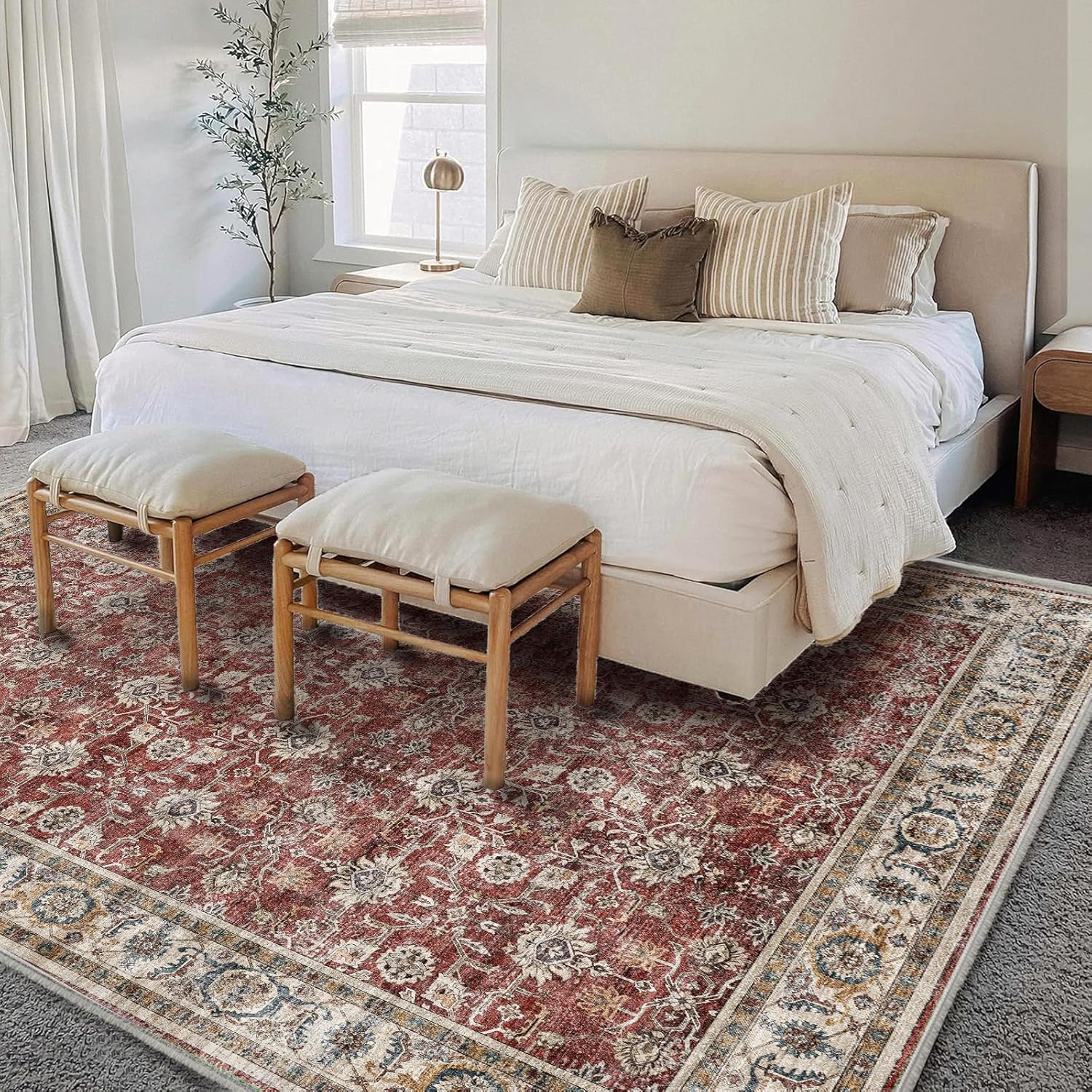 CHAMPLANT Area Rug 6'x9' Washable Vintage Traditional Floor Cover Thin Retro Kitchen Indoor Distressed Non Slip Carpet for Living Room Bedroom Dining Room - Image 2