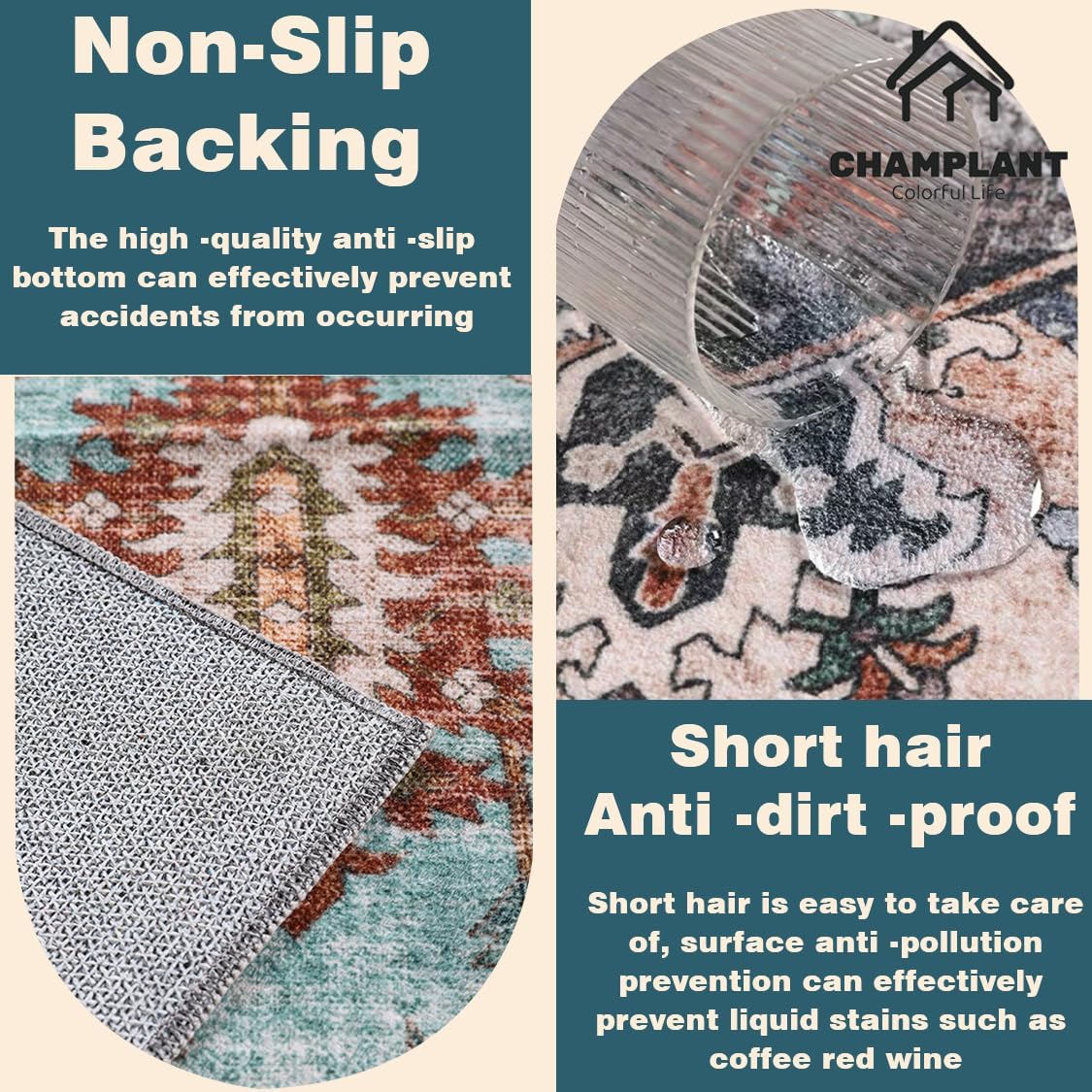 CHAMPLANT Area Rug 6'x9' Washable Vintage Traditional Floor Cover Thin Retro Kitchen Indoor Distressed Non Slip Carpet for Living Room Bedroom Dining Room - Image 5
