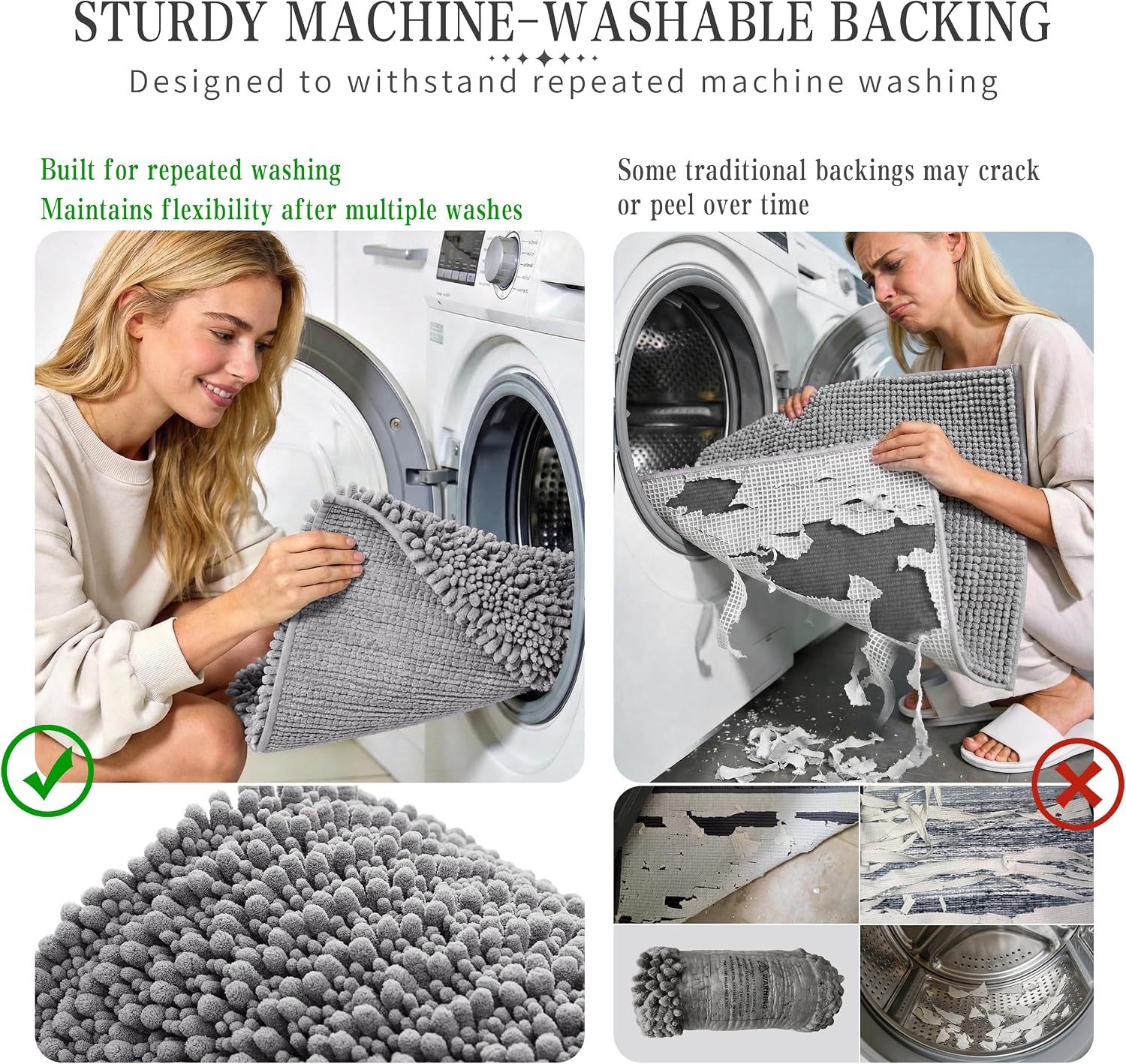 Yimobra Bathroom Rugs Non-Slip Washable – Extra Soft & Absorbent Chenille Bath Mat, Quick-Dry Plush Shaggy Floor & Vanity Bath Rugs for Tub & Shower, Modern Home Decor Accessories, 24 x 17, Grey - Image 5