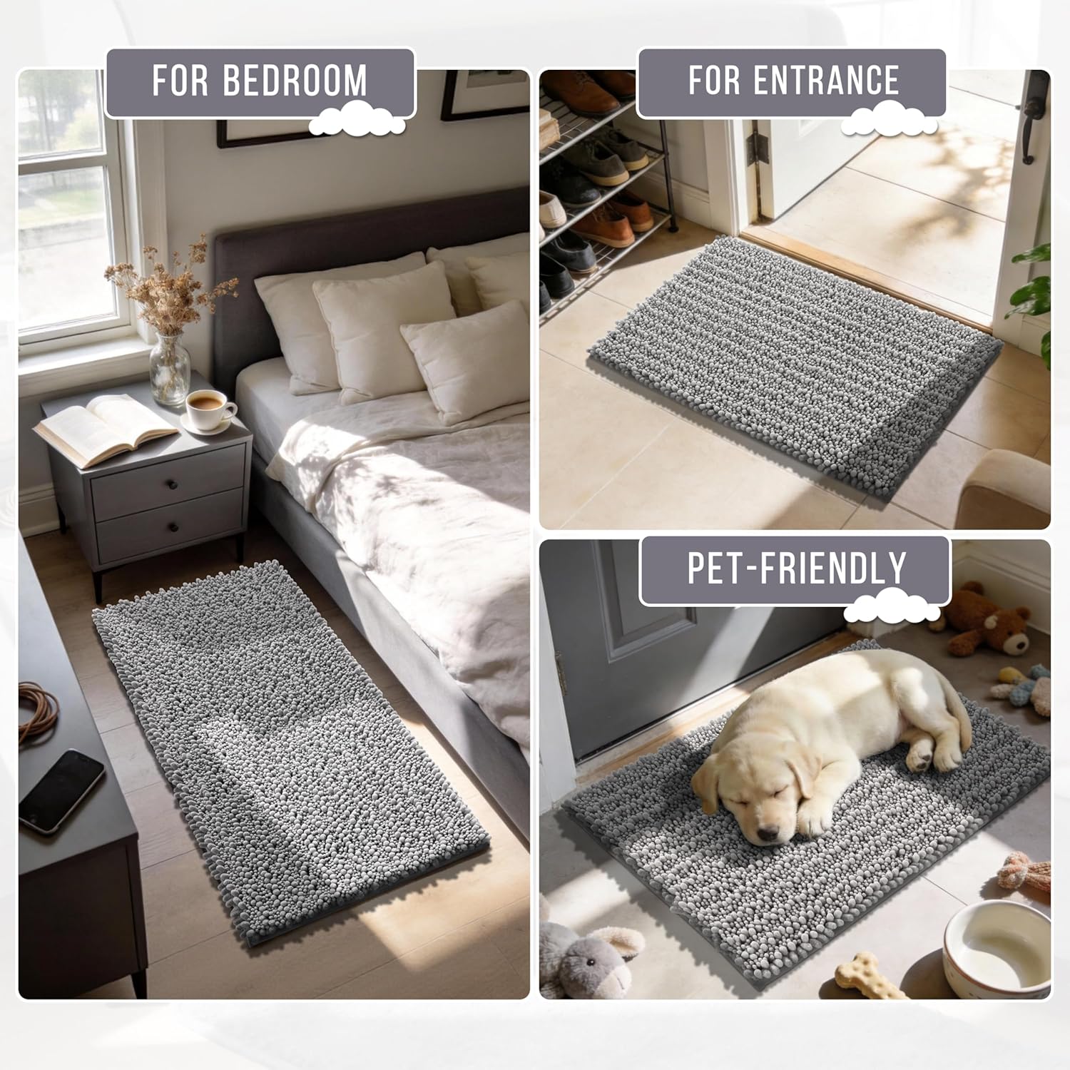 Yimobra Bathroom Rugs Non-Slip Washable – Extra Soft & Absorbent Chenille Bath Mat, Quick-Dry Plush Shaggy Floor & Vanity Bath Rugs for Tub & Shower, Modern Home Decor Accessories, 24 x 17, Grey - Image 7